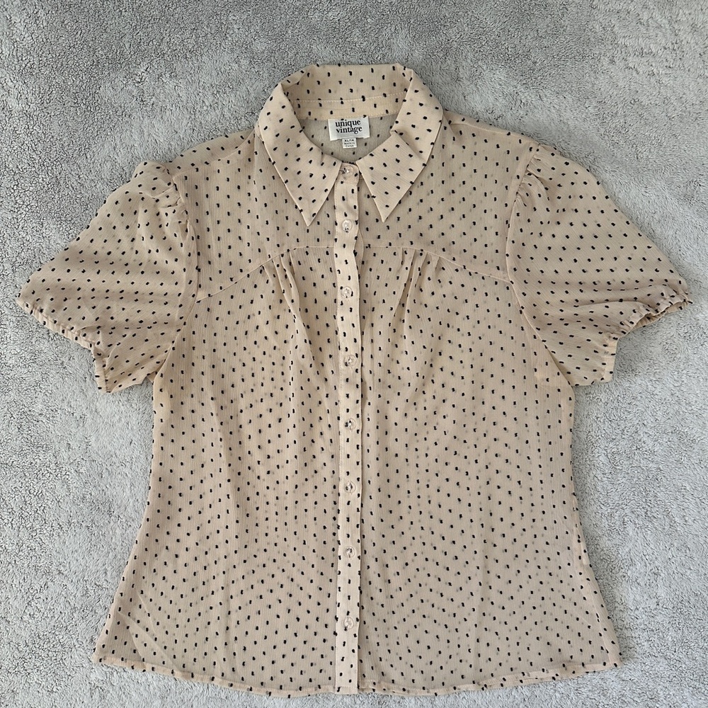Unique Vintage Size XL Cream Sheer Blouse